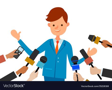 Press Conference With Smiling Boy Journalists Vector Image