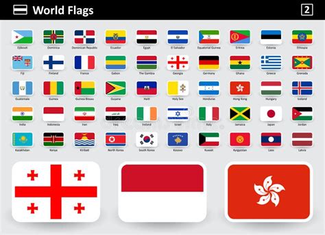 Flag Icons Of The World With Names In Alphabetical Order Stock Vector