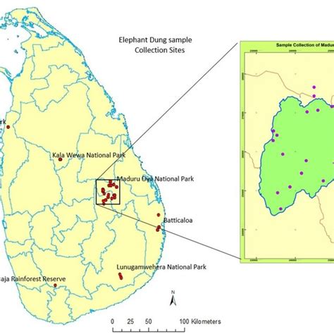Distribution Of Wild Elephant Dung Sampling Sites In Sri Lanka The
