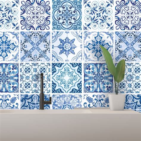 Blue Turkish Mediterranean Wall Tiles Sticker Set Walplus