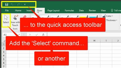 Add Select To Excel Quick Access Toolbar Youtube