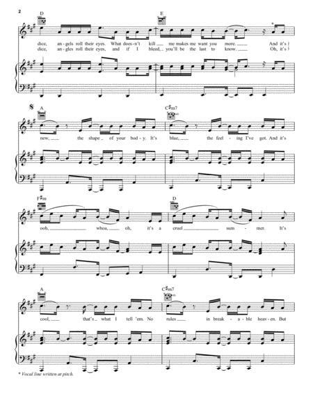 Cruel Summer By Taylor Swift Digital Sheet Music For Piano Vocal Guitar Download Print Hx