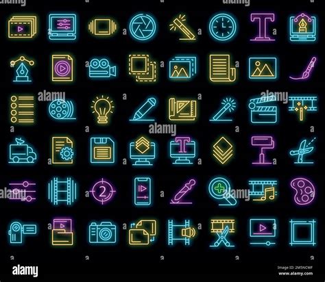Editor Icons Set Outline Set Of Editor Vector Icons Neon Color On