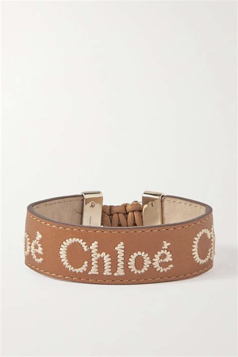 ChloÉ Net Sustain Woody Embroidered Leather And Gold Tone Bracelet