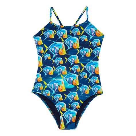 Girls One Piece Swimsuit Piranhas Swimming Trunk Gazette Blue