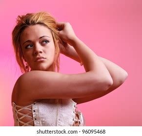 Sensual Blonde Girl Topless On Dark Stock Photo Shutterstock
