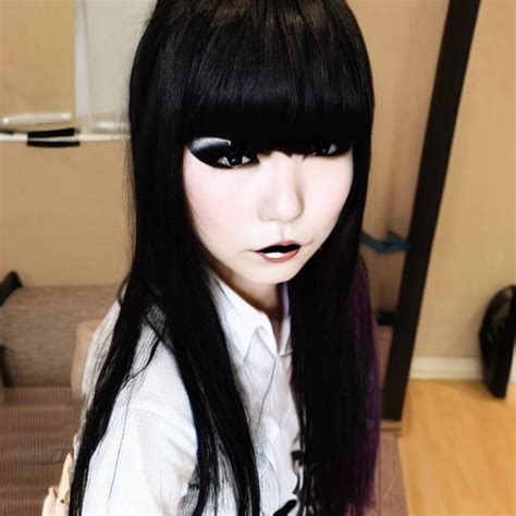 Prompthunt Japanese Girl With Emo Makeup And Long Hair Bangs