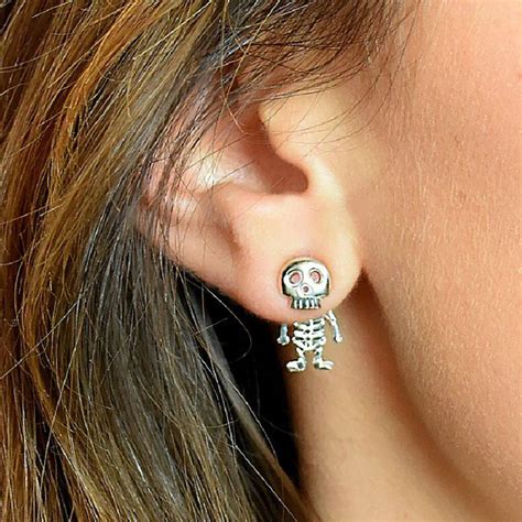 Halloween Sterling Silver Skeleton Stud Earrings By Ellie Ellie