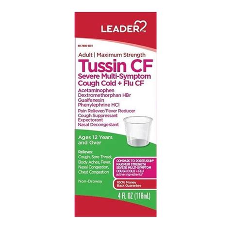 Leader Tussin Cf Severe Multi Symptom Cough Cold Flu 4oz Farmacia