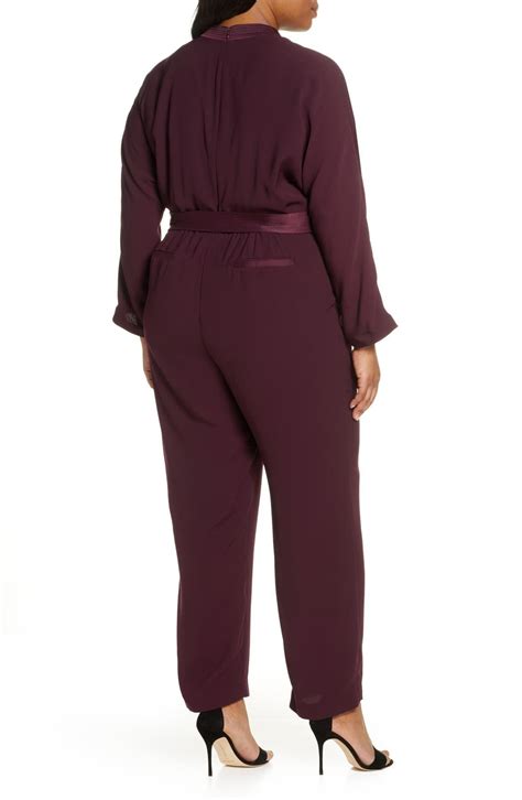 Eliza J Long Sleeve Wrap Front Jumpsuit In Plum Purple Lyst