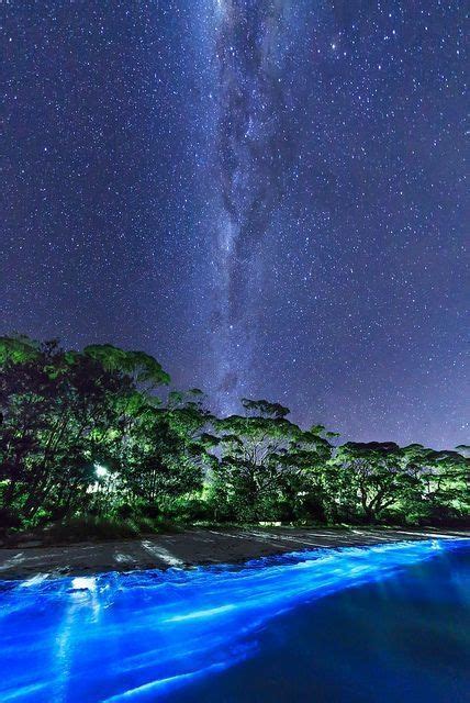 The Milky Way Over Bio Luminescent Plankton On A Beach In South Coast