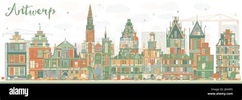 Abstract Antwerp Skyline With Color Buildings Vector Illustration