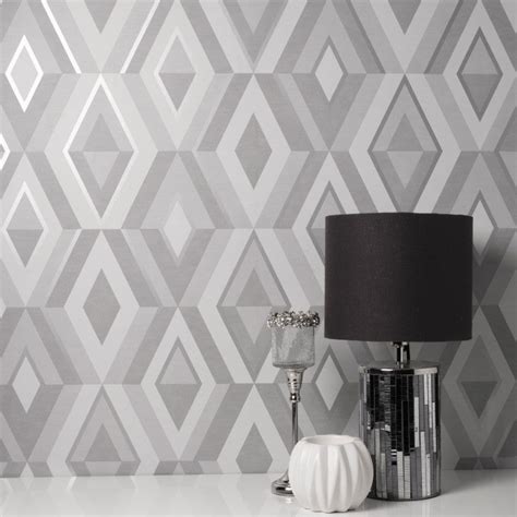 Shard Grey And Silver Geometric Wallpaper Fd42606 By Fine Decor