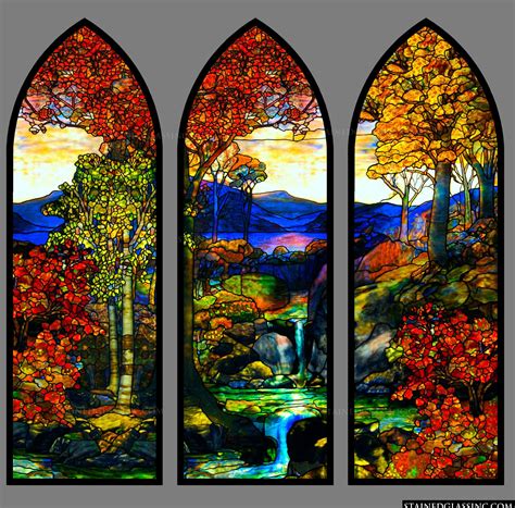Tiffany Fall Landscape Stained Glass Window
