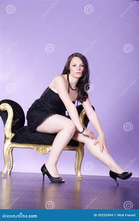 Woman Posing On Chair Stock Photo Image Of Lovely Makeup