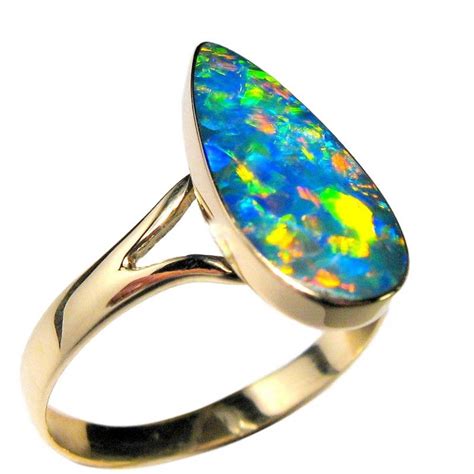 Australian Opal Ring Inlay Gem Inlaid Doublet 2g Sz 7 14k D04