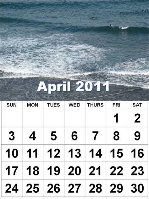 Bella Swan Printable April 2011 Calendar With Holidays