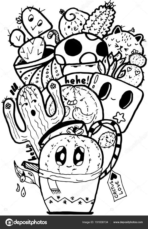 Kalian juga bisa mencontoh karakter dan elemen yang ada banyak disini. Cactus Love Doodle fácil blanco y negro aislado — Vector ...