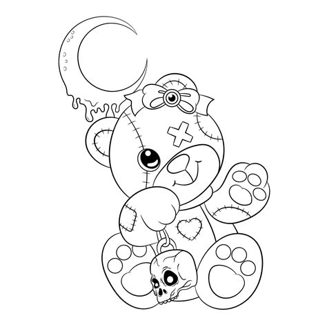 Premium Vector Cute Creepy Kawaii Pastel Goth Teddy Bear Coloring Page