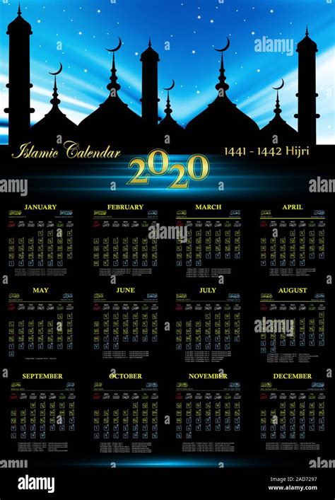 Calendrier Islamique 2020 1441 1442 Calendrier Hijri Image Vectorielle