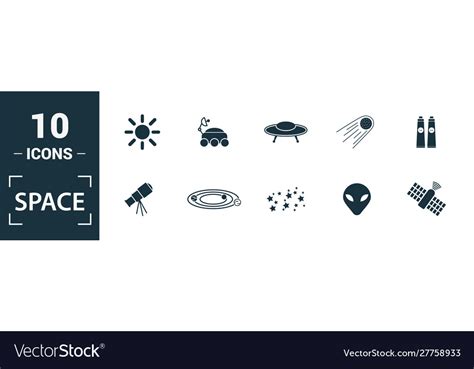 Space Icon Set Include Creative Elements Earth Vector Image