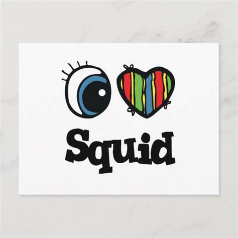 I Love Heart Squid Postcard