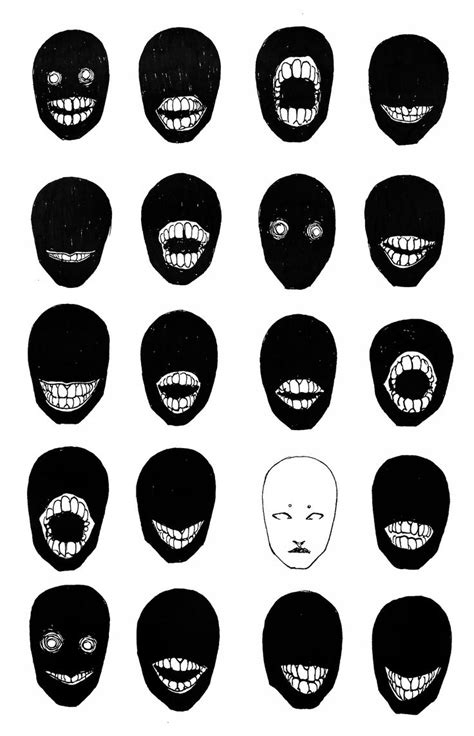 An Image Of Creepy Faces Drawn In Black And White With Teeth On Each