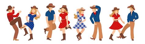 Vector Illustration Of A Group Of Cowboys And Cowgirls In Western