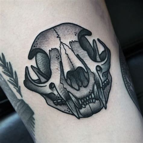 New tattoo, this is just the beginning of a larger piece i am taking one step at a time :3 my first tattoo ever too! Philip Yarnell | Cat skull tattoo, Animal skull tattoos ...