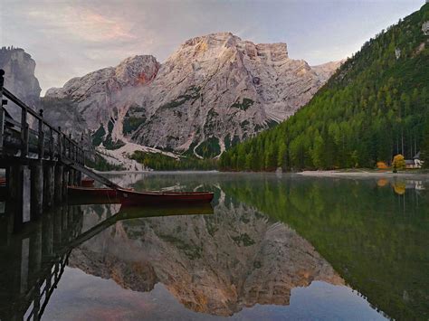 Sunrise In Braies Lake Dolomites Trentino Alto Adige