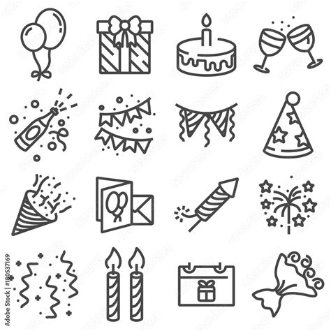 Happy Birthday Icons On White Background Stock 벡터 Adobe Stock