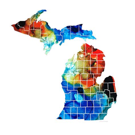 Check spelling or type a new query. Michigan State Map - Counties by Sharon Cummings Painting ...