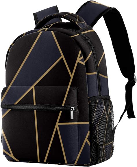 Geometric In Black And Gold Rucksack Backpack Schoolbag Bookbag Laptop