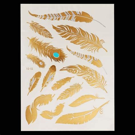 1pc flash metallic waterproof tattoo peacock feather design temporary flash tattoos gold gold