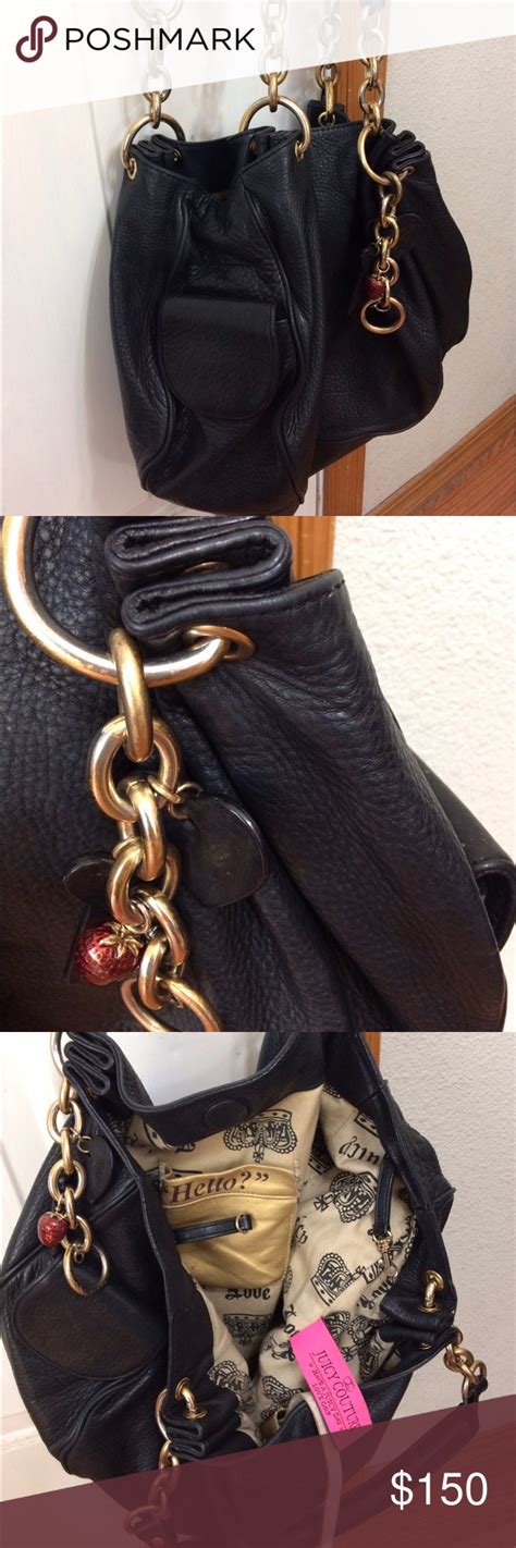 Juicy Couture Handbag Large Beautiful Thick Genuine Leather Black The Leather Is In Great