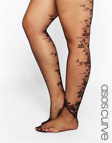 image 1 of asos curve floral decorative back seam tights with control top plus size fashion for