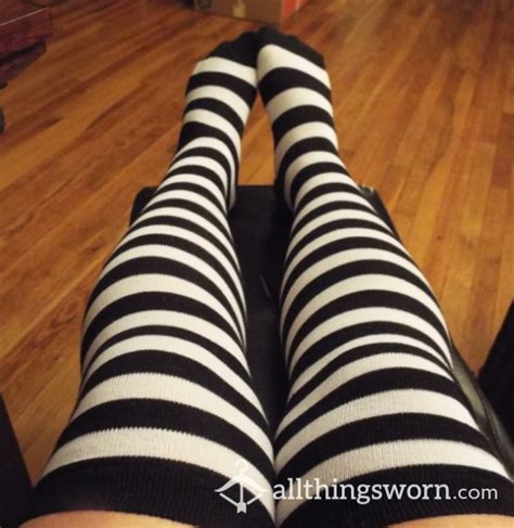 buy wellworn sexy black white striped thigh high sock