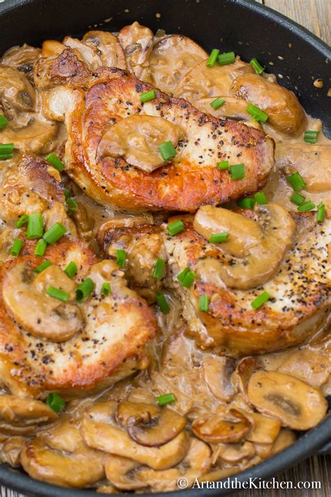 Thin pork chops tend to dry out more easily. Pork Chops with Brandy Mushroom Sauce | Art and the Kitchen