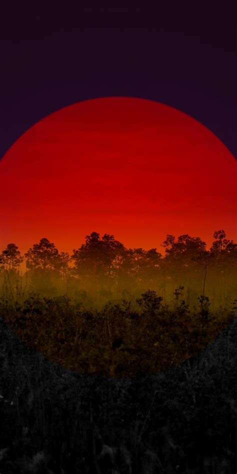 Download 1080x2160 Wallpaper Red Sun Photoshop Sunset Silhouette