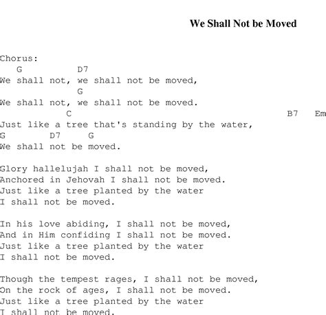 We Shall Not Be Moved Christian Gospel Song Lyrics And Chords