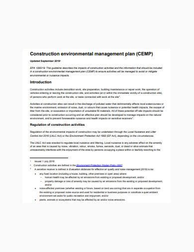 Free Environmental Management Plan Samples In Pdf Ms Word