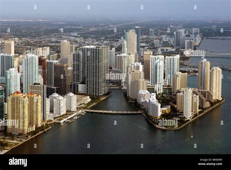 Aerial View Above Downtown Miami Florida Stock Photo Alamy