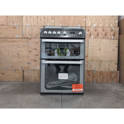 refurbished hotpoint ultima hug61g 60cm double oven gas cooker graphite grey buyitdirect ie