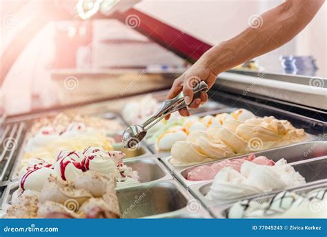 Woman Serving Ice Cream Stock Image Image Of Shop Cornet 77045243