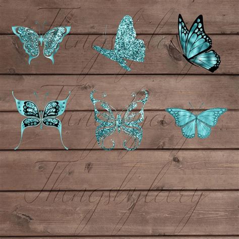 30 Teal Glitter Foil Butterfly Digital Images 300 Dpi Instant Etsy