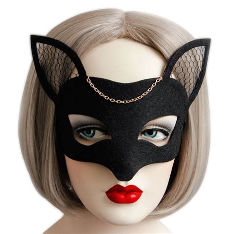 Lady Christmas Halloween Sexy Fox Felt Mask Vintage Black Half Face