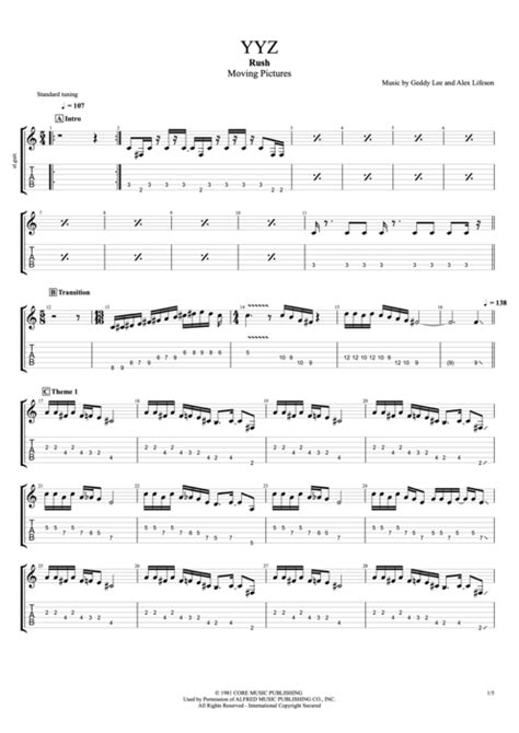 Decided to try it to see if it is playable my piano: YYZ by Rush - Full Score Guitar Pro Tab | mySongBook.com