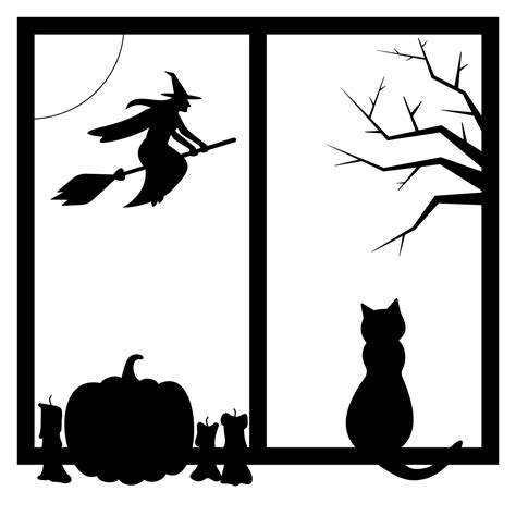 Witch Halloween Window Silhouettes