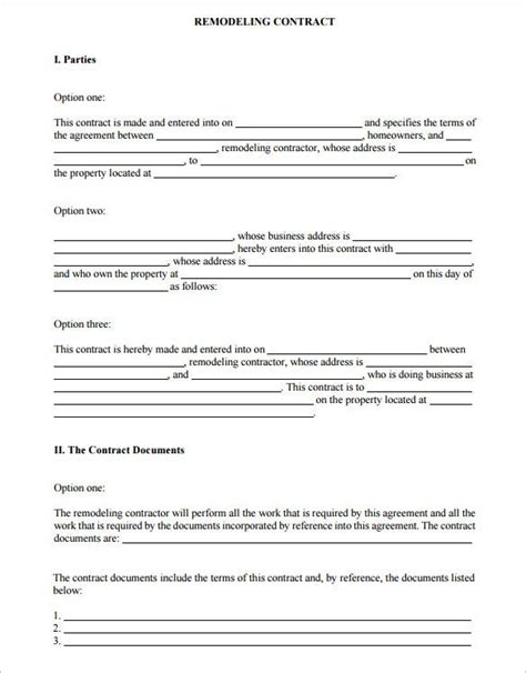 Free Printable Home Improvement Contracts Printable Free Templates