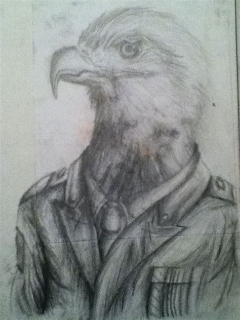 Eagle Man Drawing People With Animal Heads Plain Pencil Drawing Done